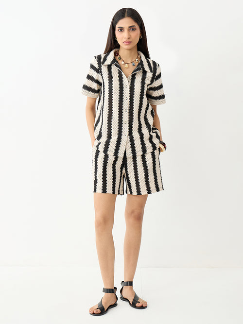 Black Stripe Crochet Co-Ord Set