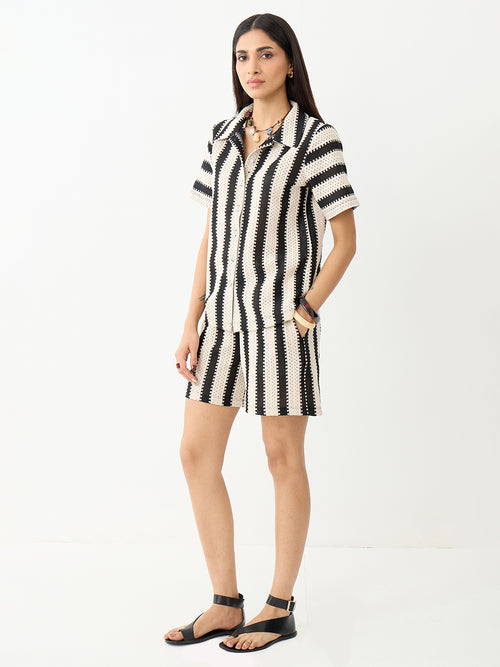 Black Stripe Crochet Co-Ord Set