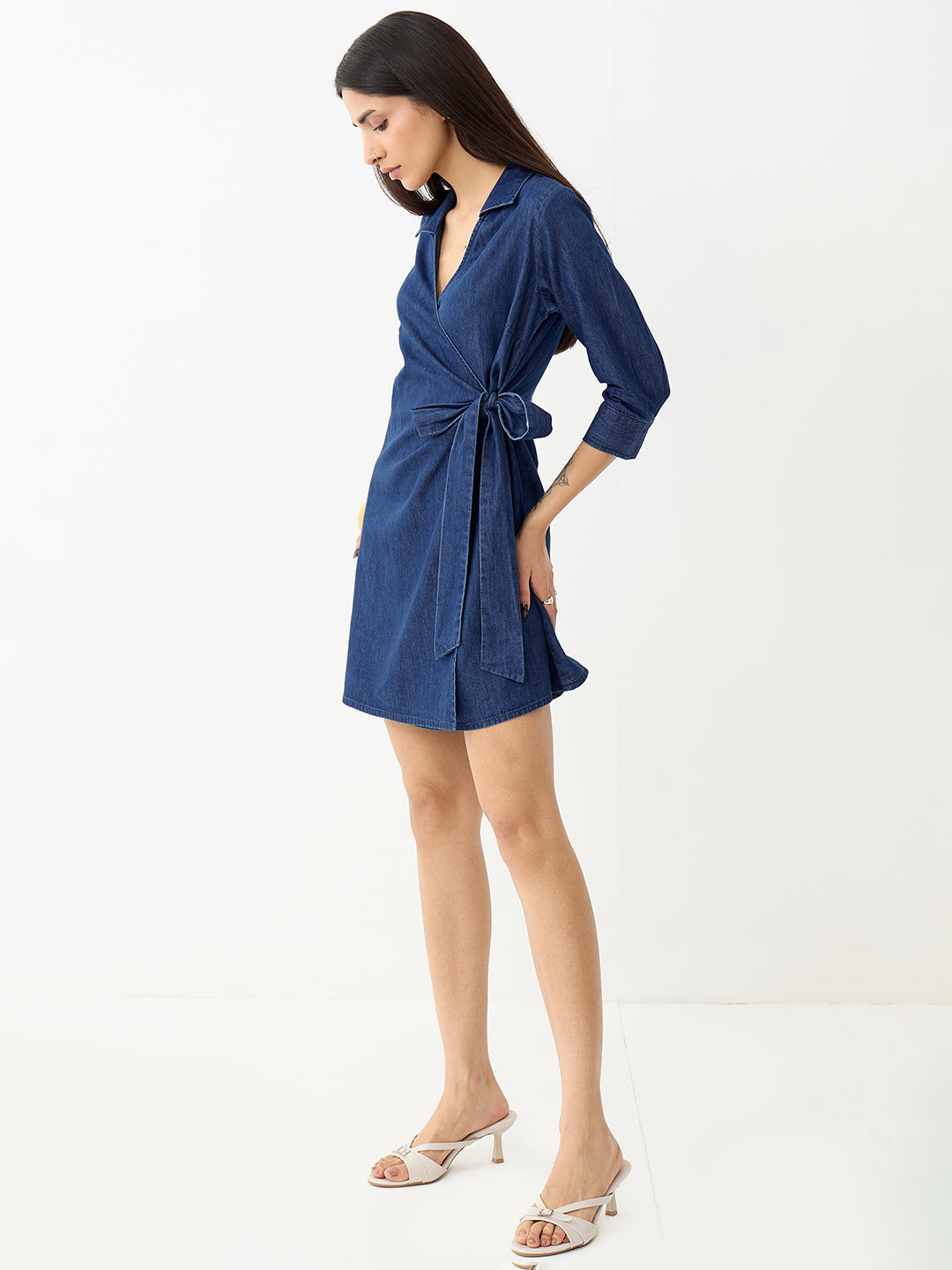 DenimLite Navy Wrap Mini Dress