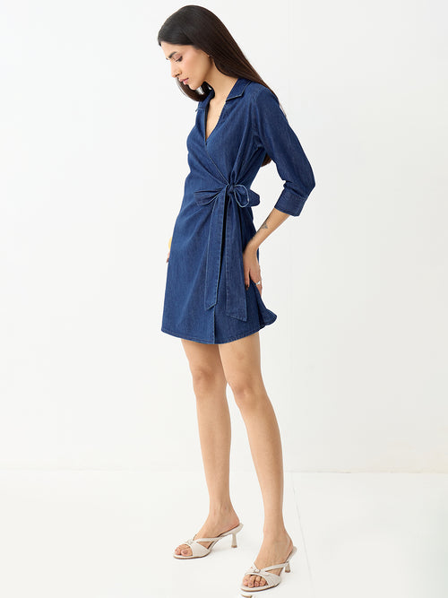 DenimLite Navy Wrap Mini Dress
