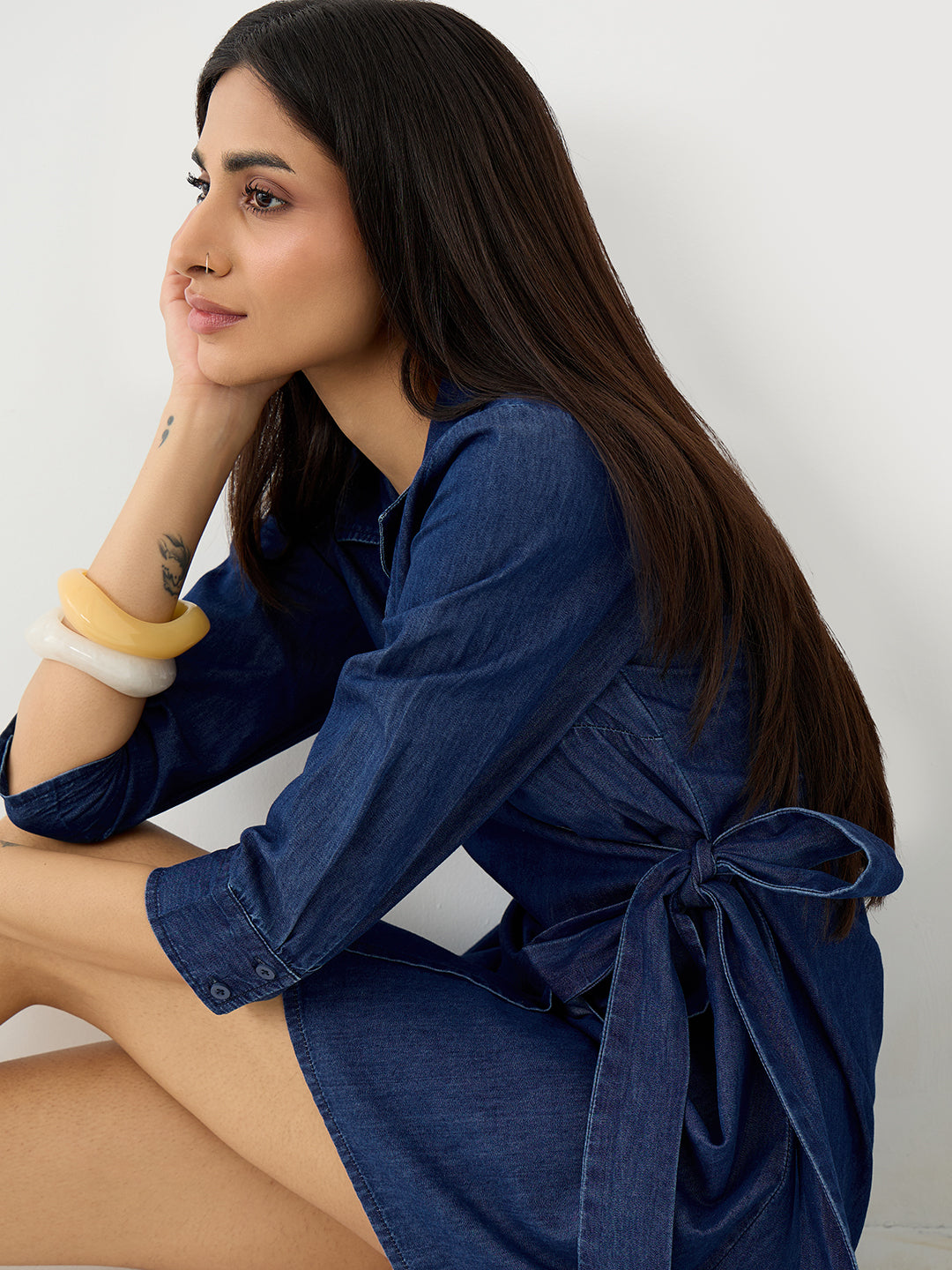 DenimLite Navy Wrap Mini Dress