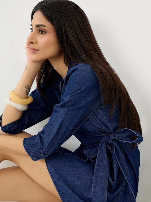 DenimLite Navy Wrap Mini Dress