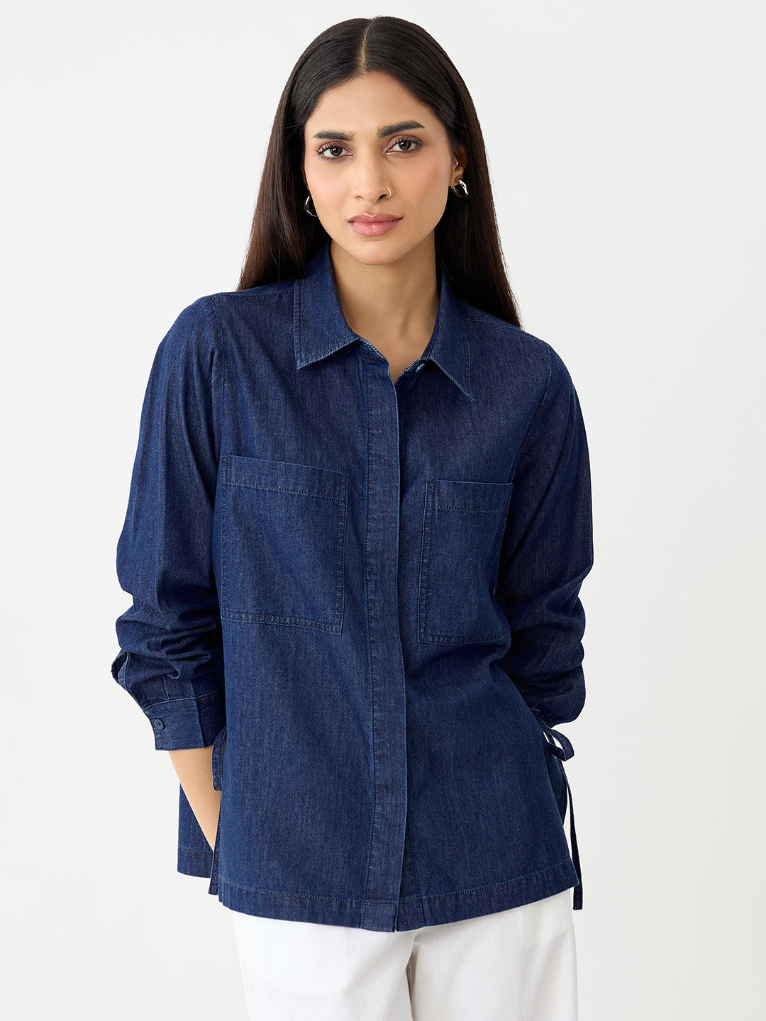 DenimLite Navy Side Tie-Up Detail Shirt