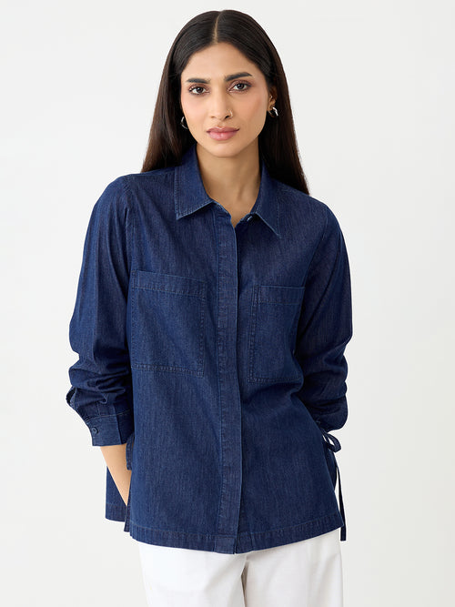 DenimLite Navy Side Tie-Up Detail Shirt
