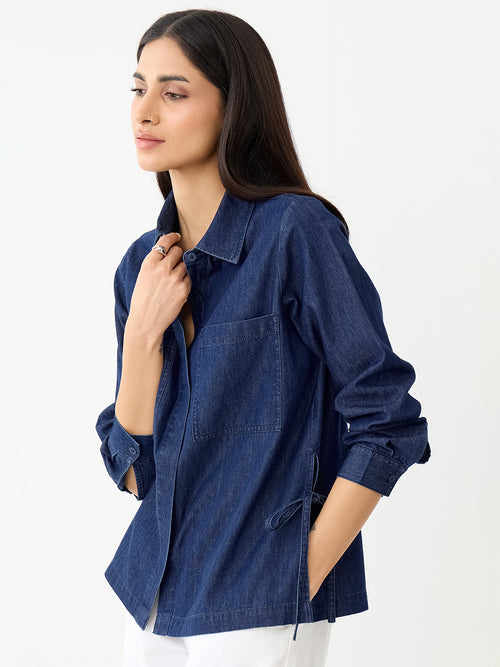 DenimLite Navy Side Tie-Up Detail Shirt