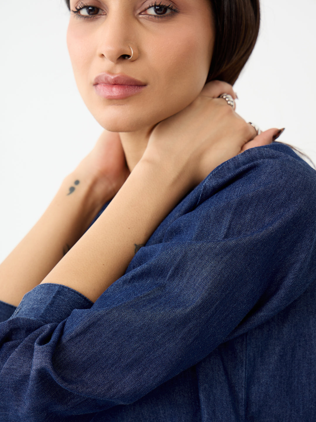 DenimLite Navy Side Tie-Up Detail Shirt