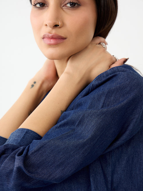 DenimLite Navy Side Tie-Up Detail Shirt