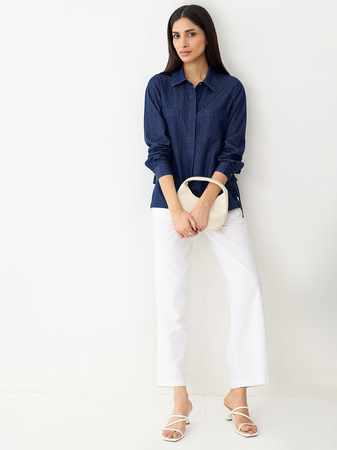 DenimLite Navy Side Tie-Up Detail Shirt