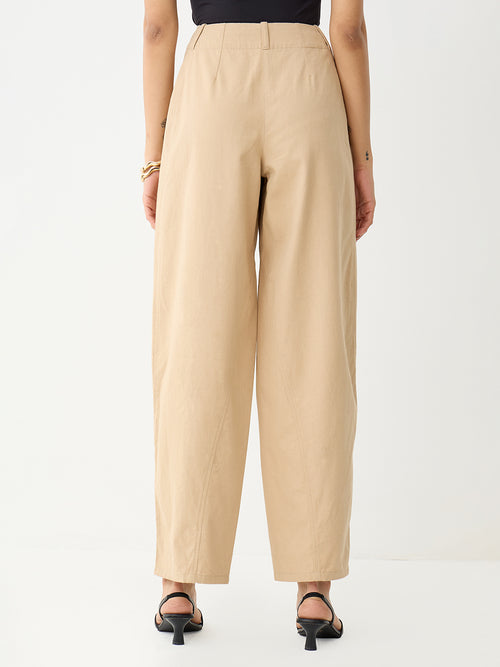 Beige Barrel Fit Pants
