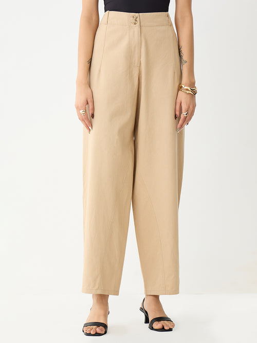Beige Barrel Fit Pants