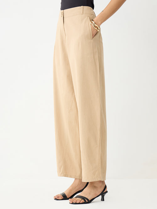 Beige Barrel Fit Pants