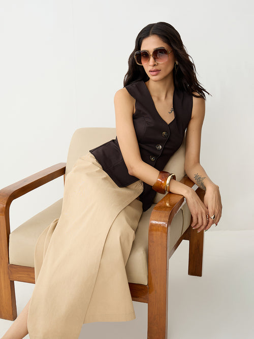 Beige Wrap Maxi Skirt