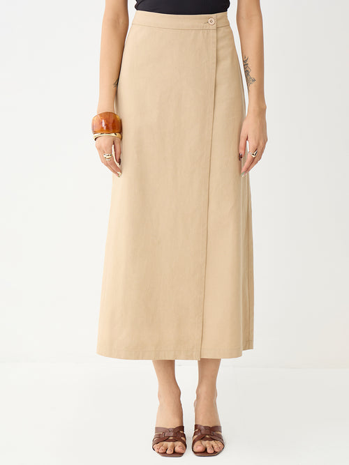 Beige Wrap Maxi Skirt