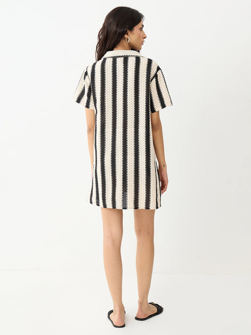 Black Stripe Crochet Mini Dress