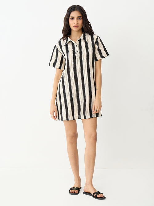 Black Stripe Crochet Mini Dress