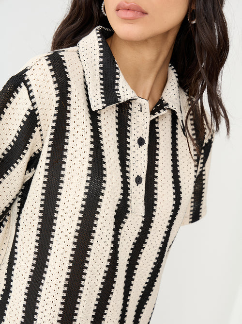 Black Stripe Crochet Mini Dress