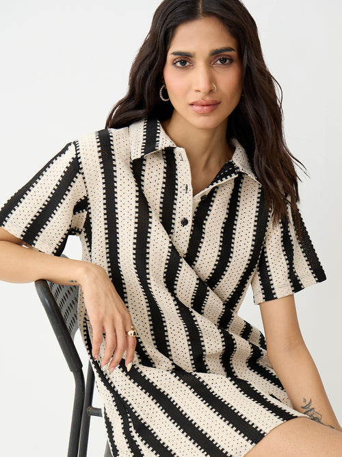 Black Stripe Crochet Mini Dress