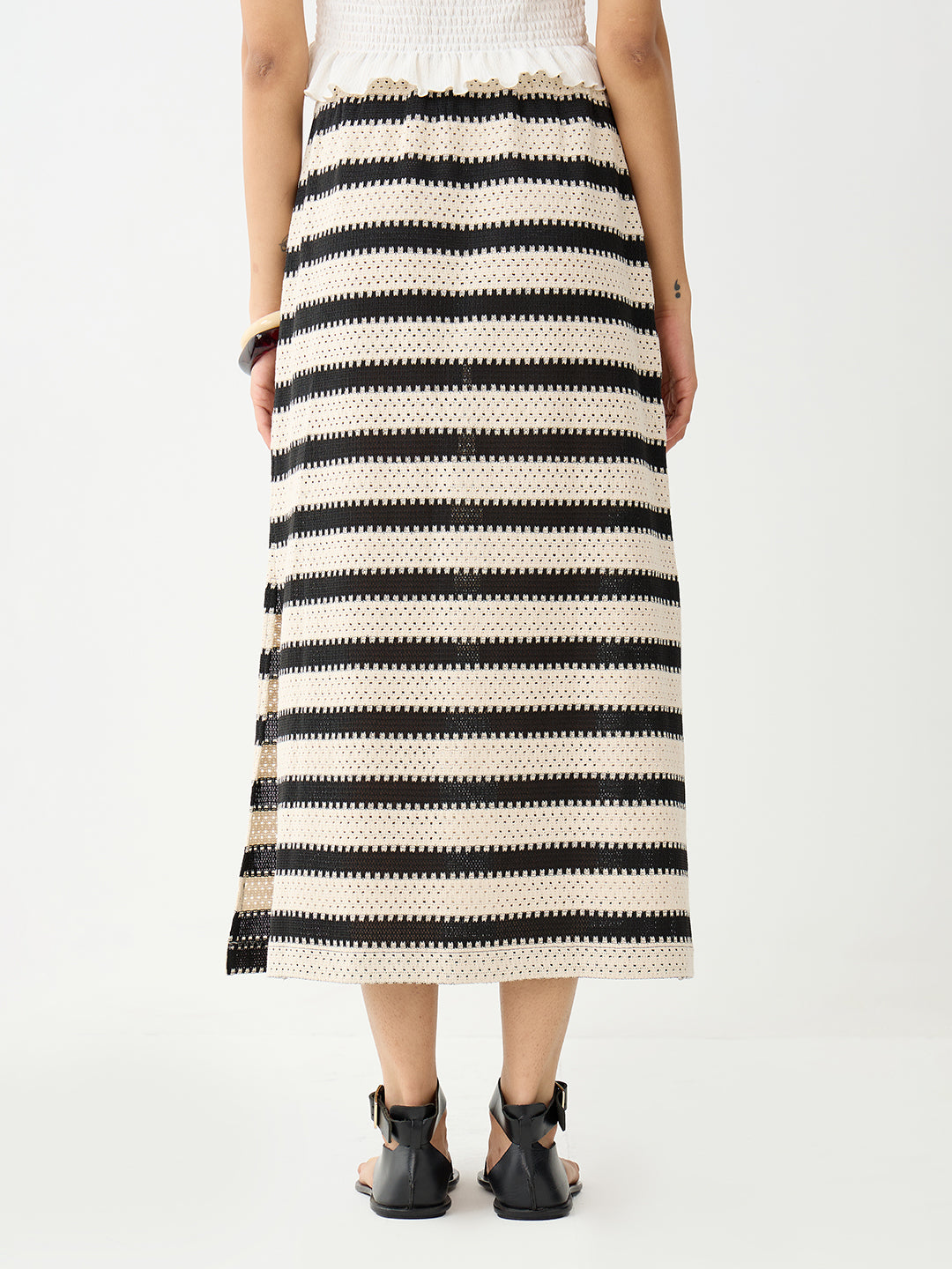 Black Stripe Crochet Ankle Length Skirt