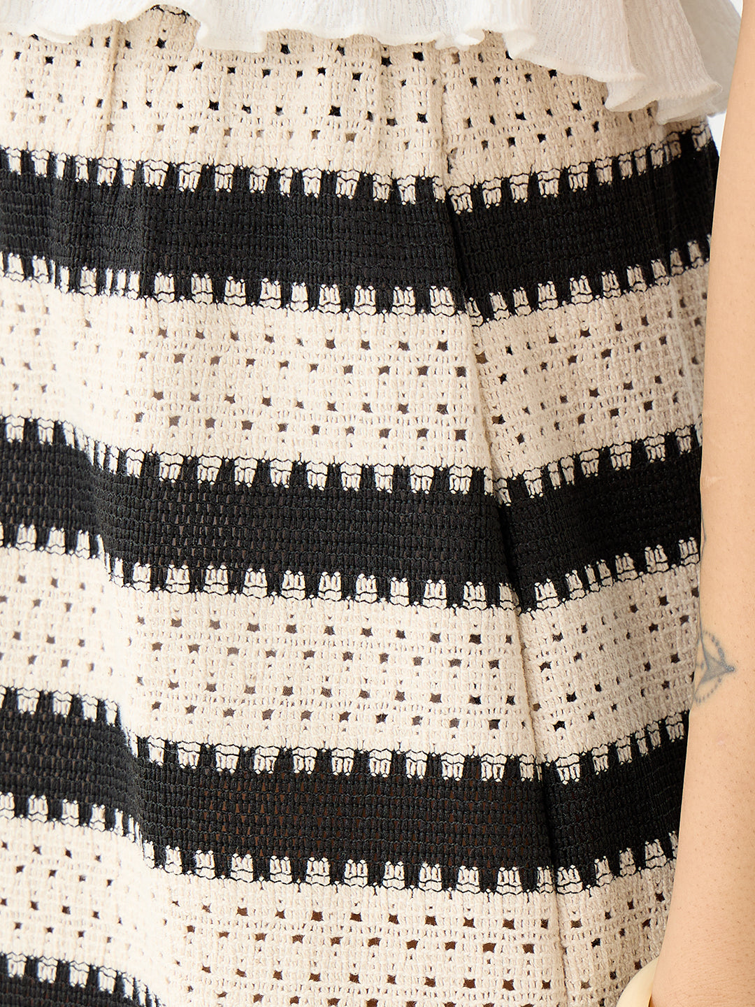 Black Stripe Crochet Ankle Length Skirt