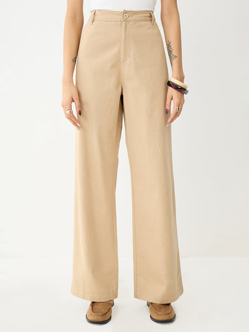 Beige Straight Fit Pants