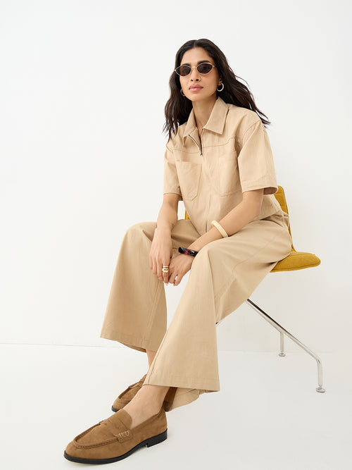 Beige Straight Fit Pants