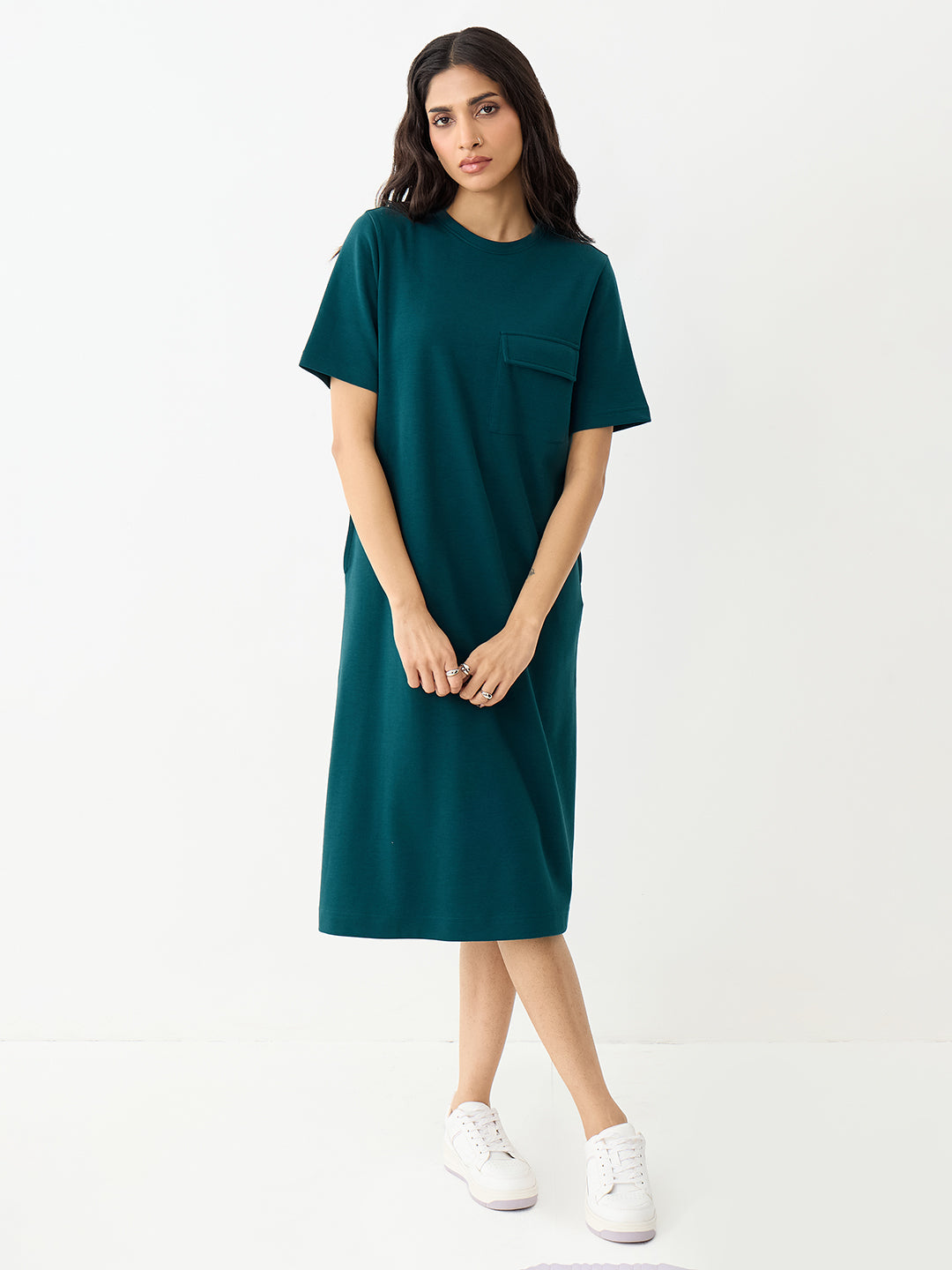 Teal Relaxed Fit Midi Knit Dress