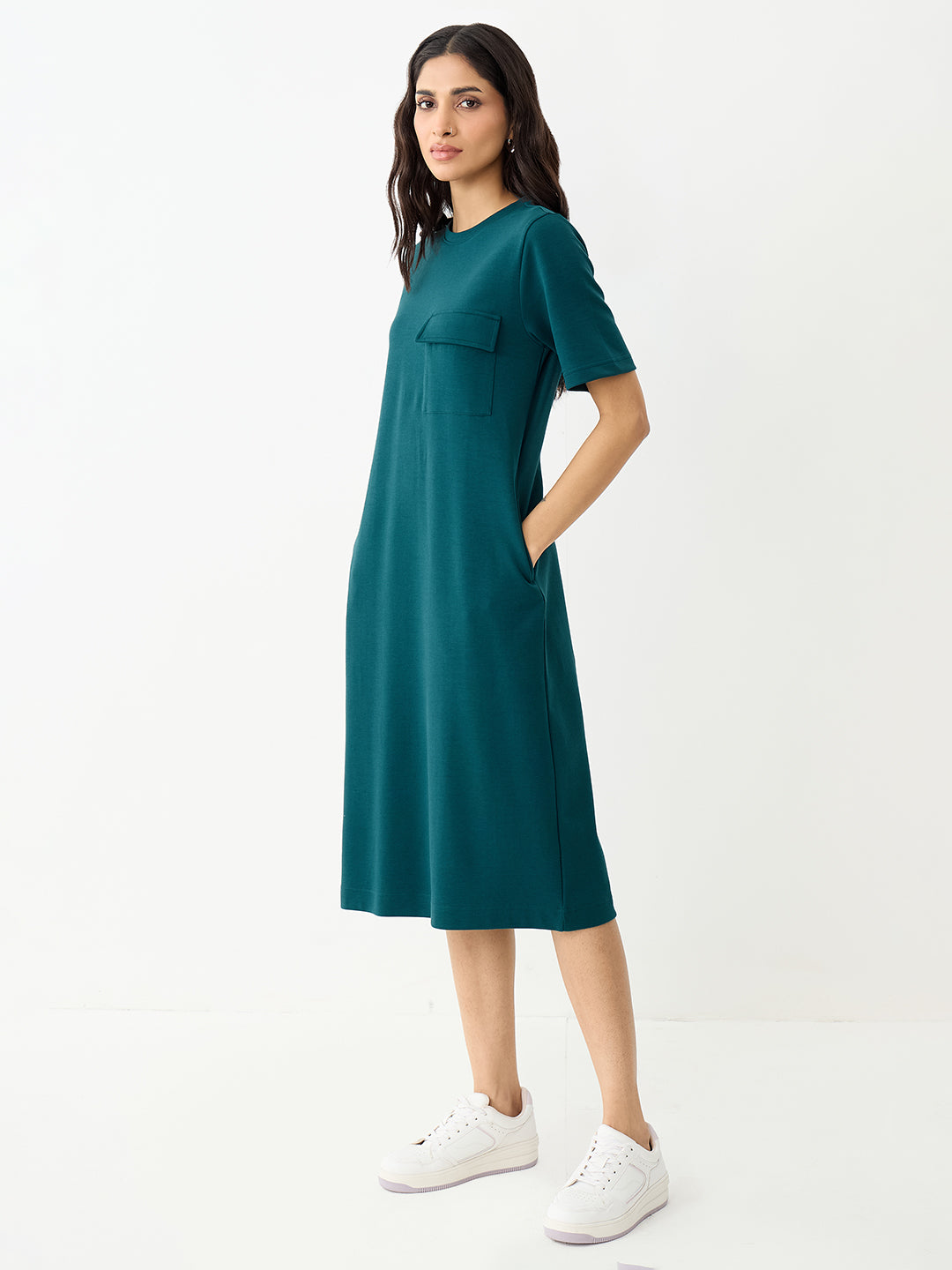 Teal Relaxed Fit Midi Knit Dress