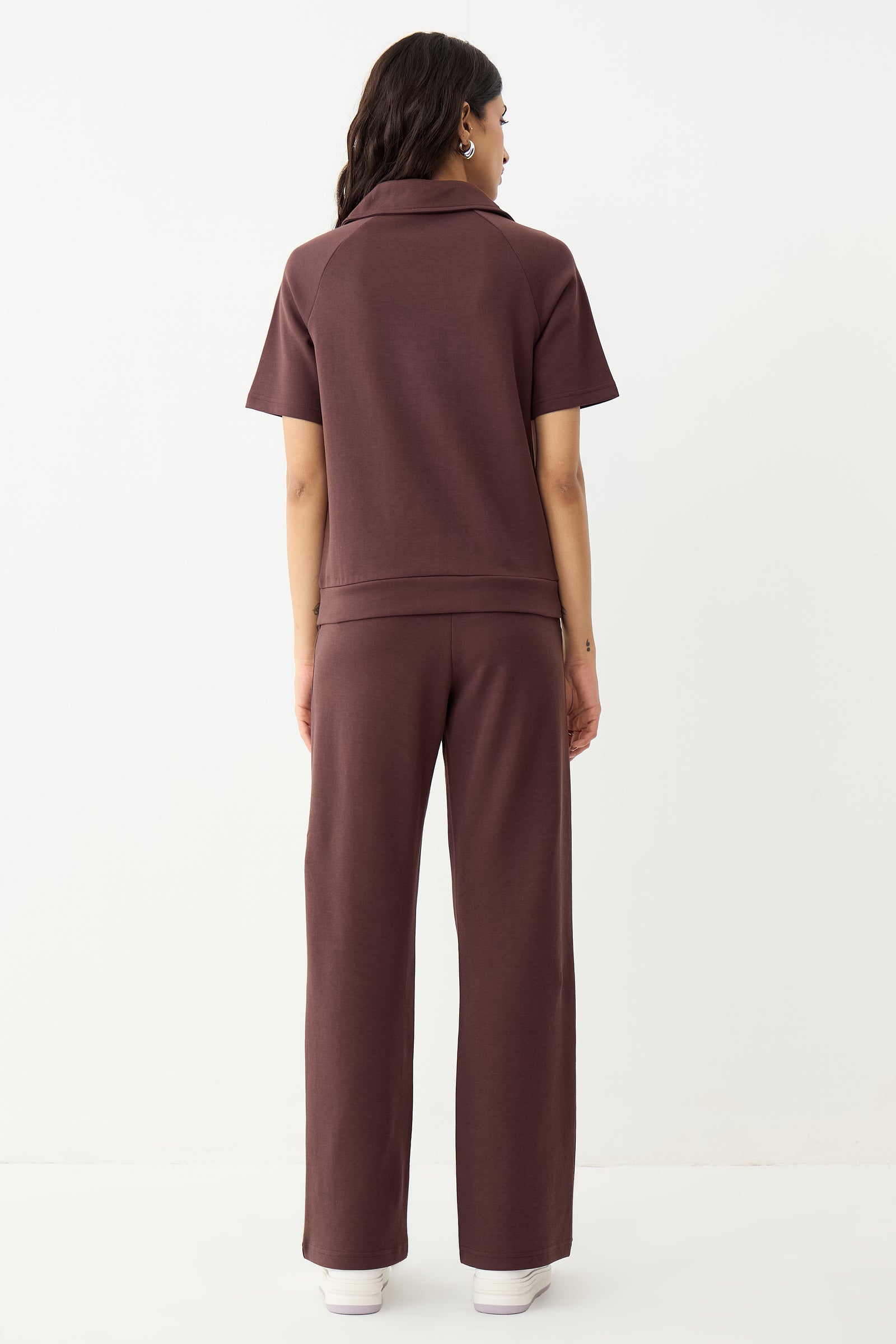 Coffee Brown Tonal Zip Knit Co-Ord