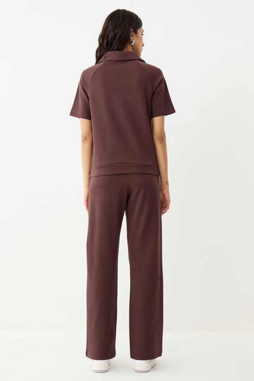 Coffee Brown Tonal Zip Knit Co-Ord