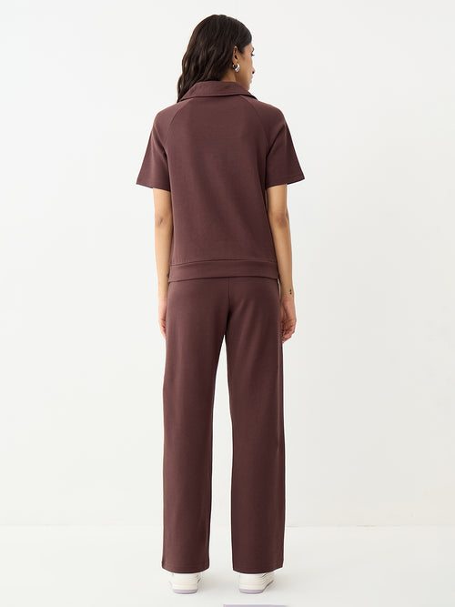 Coffee Brown Tonal Zip Knit Co-Ord