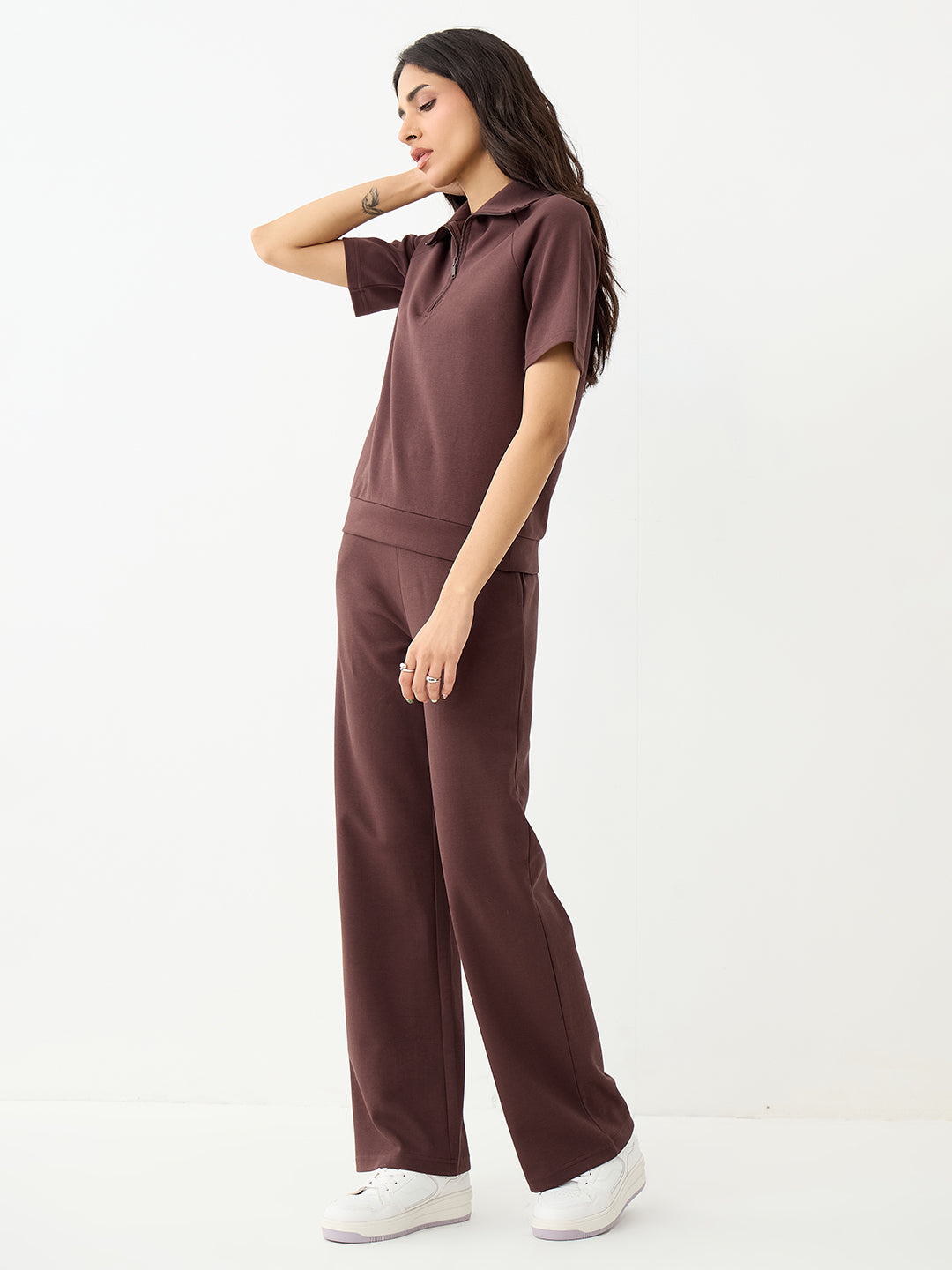 Coffee Brown Tonal Zip Knit Co-Ord