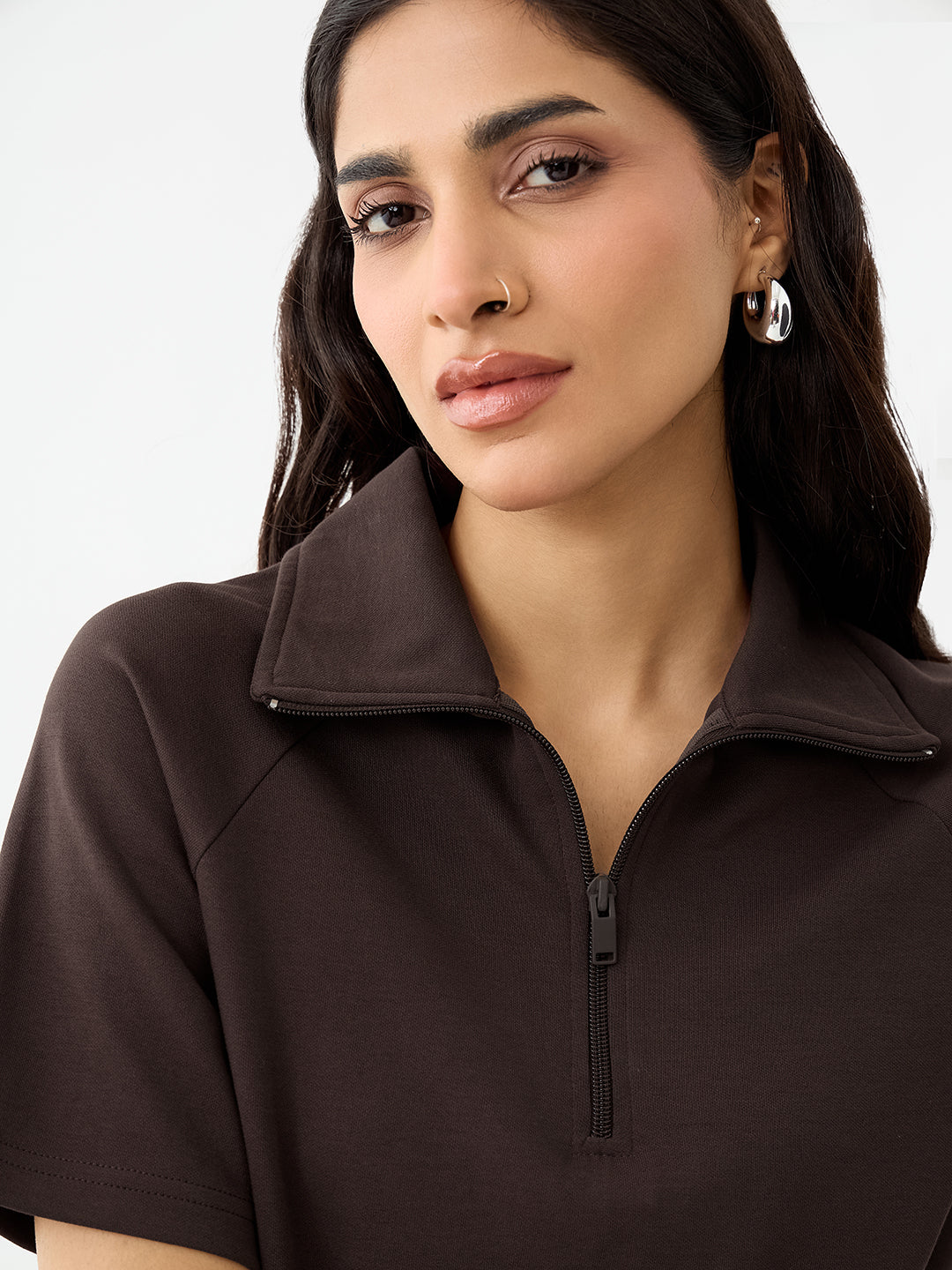 Coffee Brown Tonal Zip Knit Co-Ord