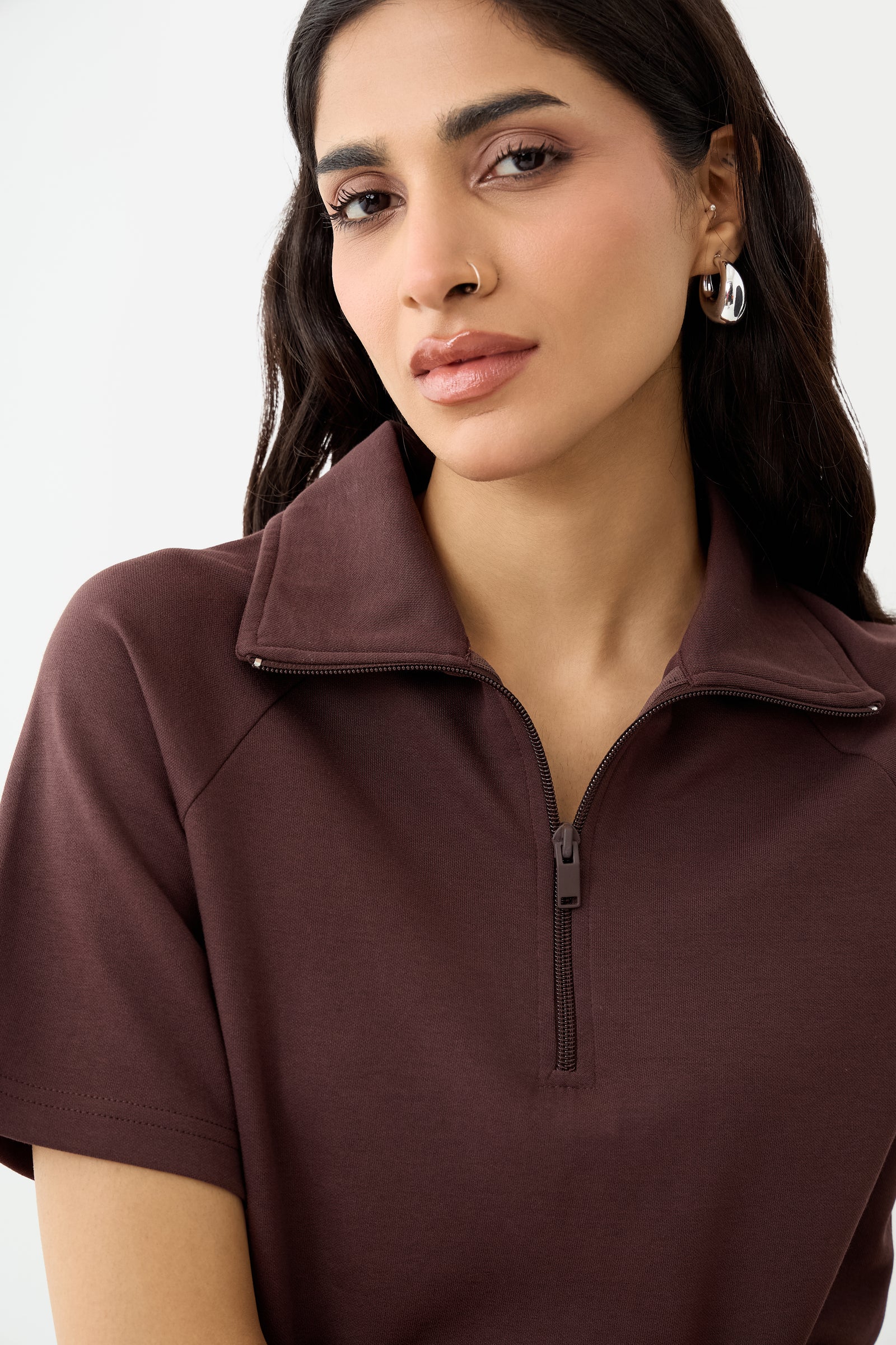 Coffee Brown Tonal Zip Knit Co-Ord