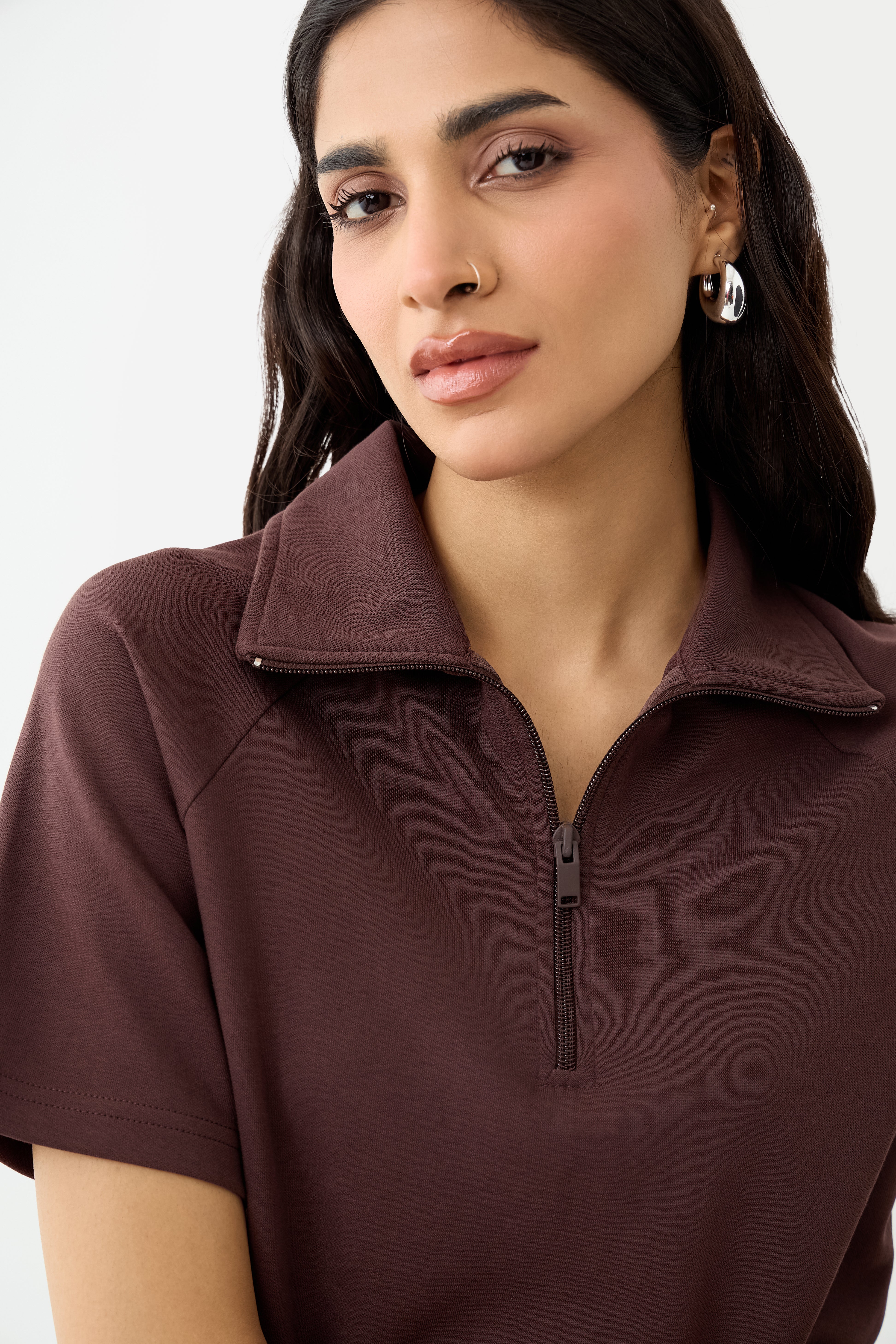 Coffee Brown Tonal Zip Knit Co-Ord