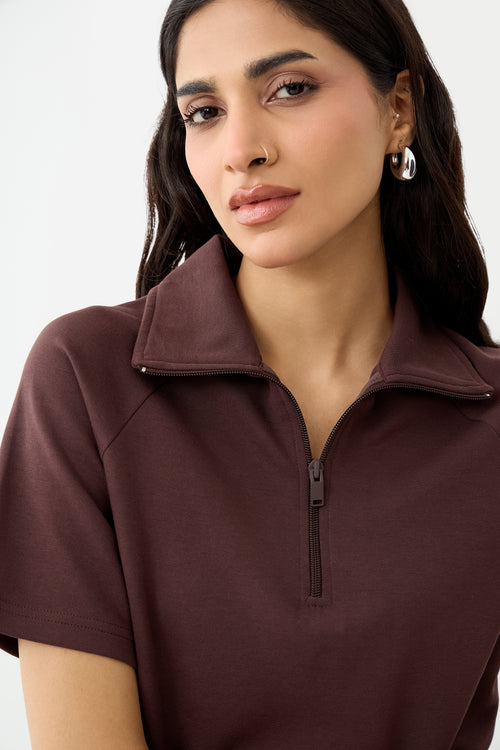 Coffee Brown Tonal Zip Knit Co-Ord
