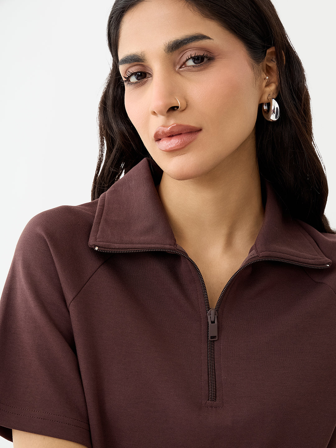 Coffee Brown Tonal Zip Knit Co-Ord