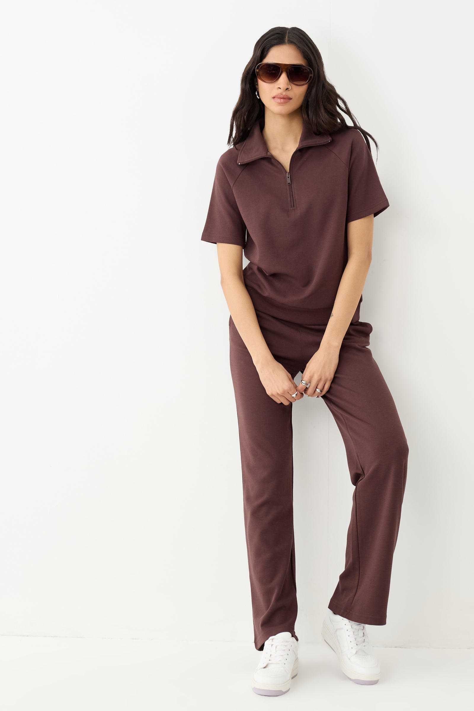 Coffee Brown Tonal Zip Knit Co-Ord