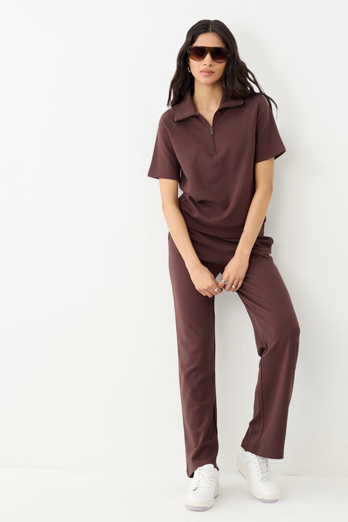Coffee Brown Tonal Zip Knit Co-Ord