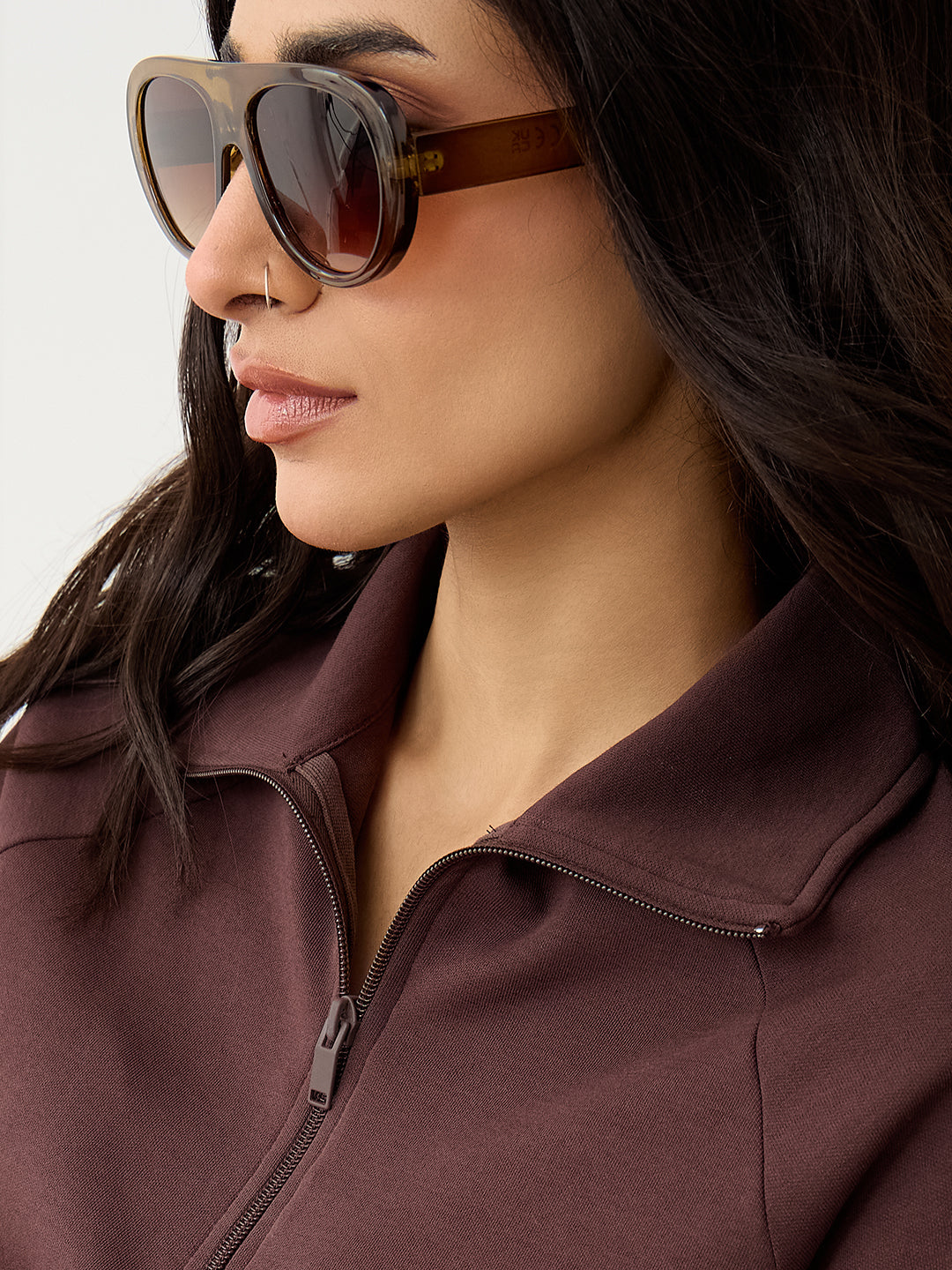 Coffee Brown Tonal Zip Knit Co-Ord