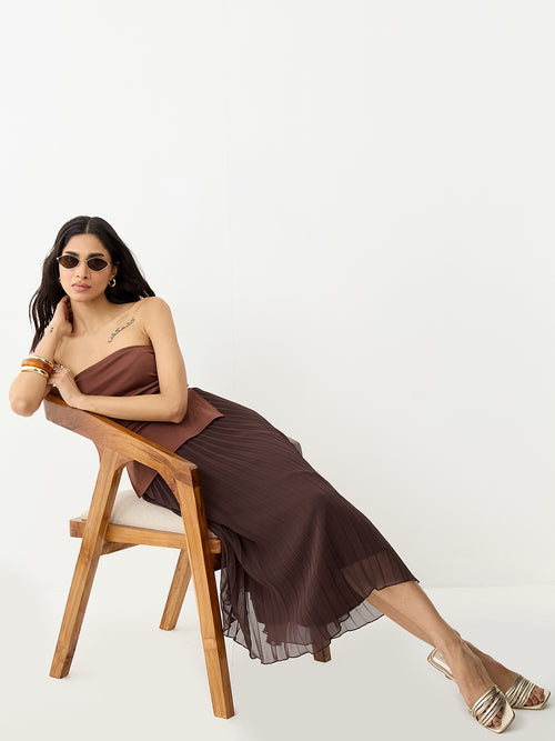 Brown Pleated Midi Skirt