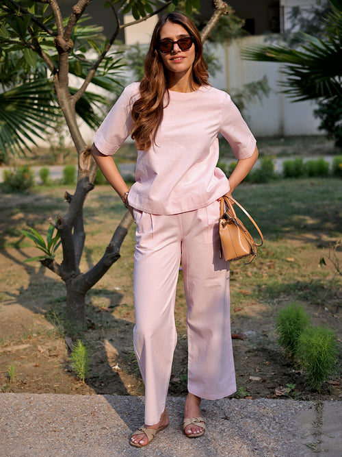LinenLite Powder Pink Straight Pants