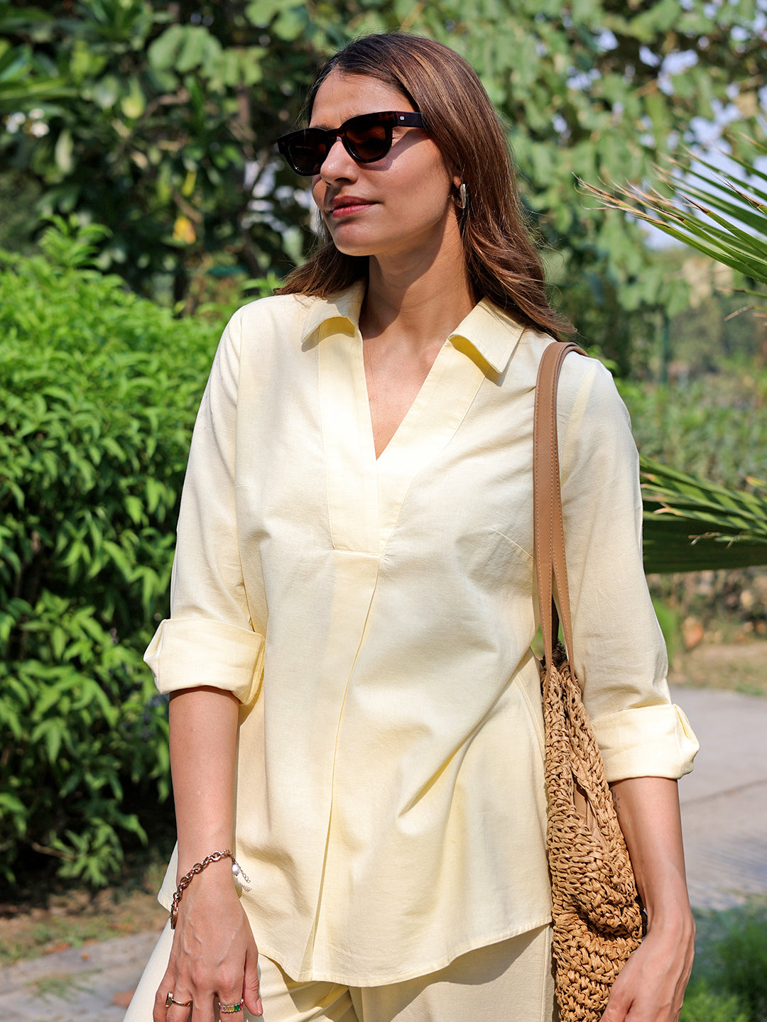 LinenLite Butter Yellow Pleated Tunic