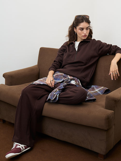 Mocha Wide Leg Fleece Trackpants