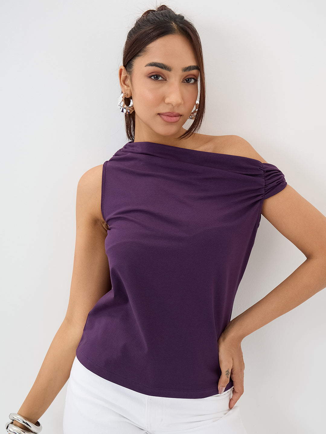 TrueStretch Deep Purple One Shoulder Top