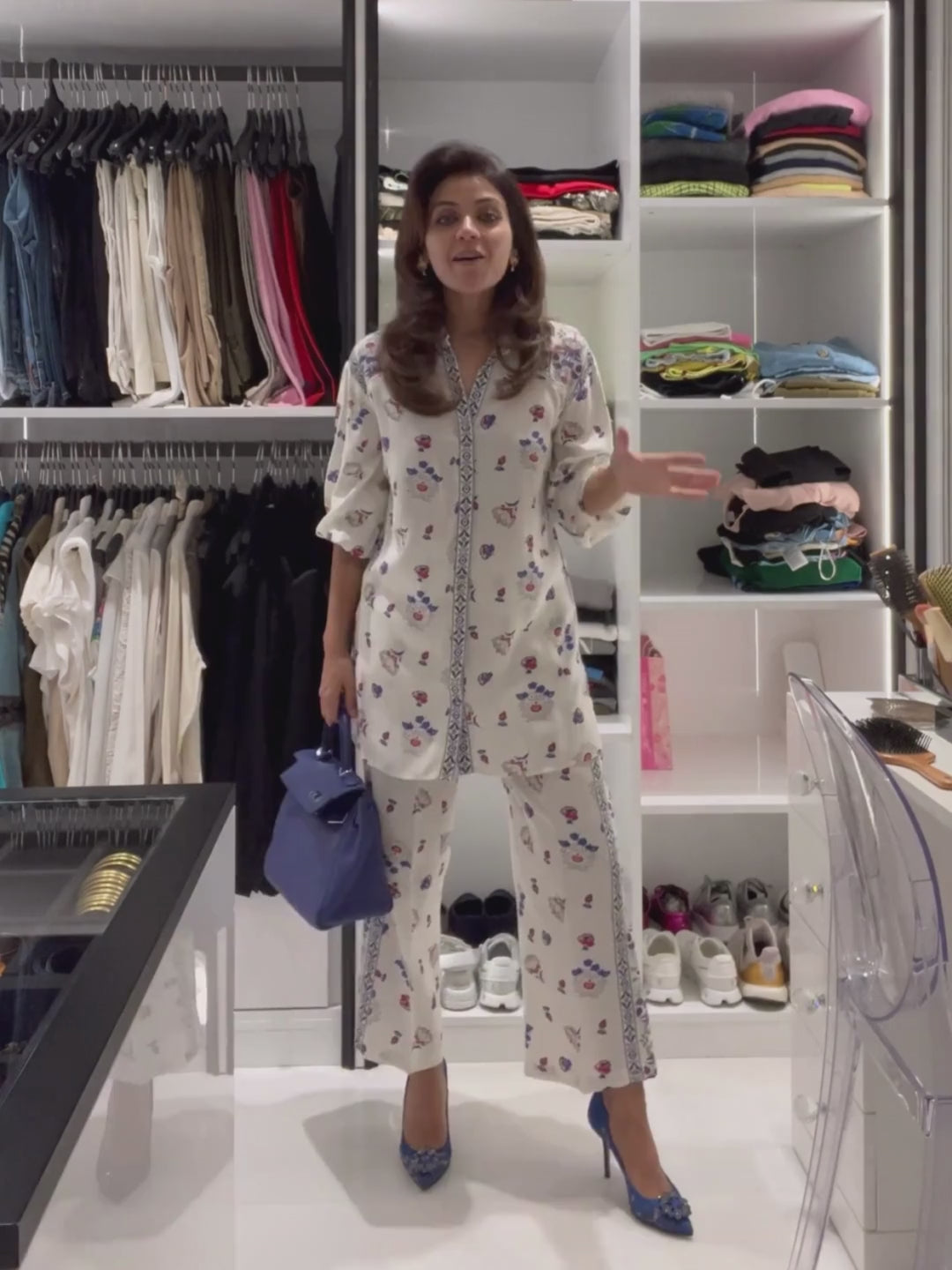 Off White Border Print Shirt Co-Ord Set