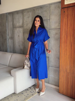 Royal Blue Poplin Shirt Midi Dress