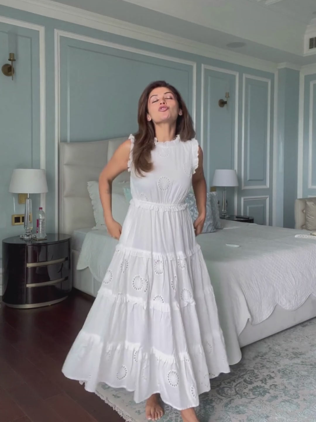 White Cotton Schiffli Tier Maxi Dress