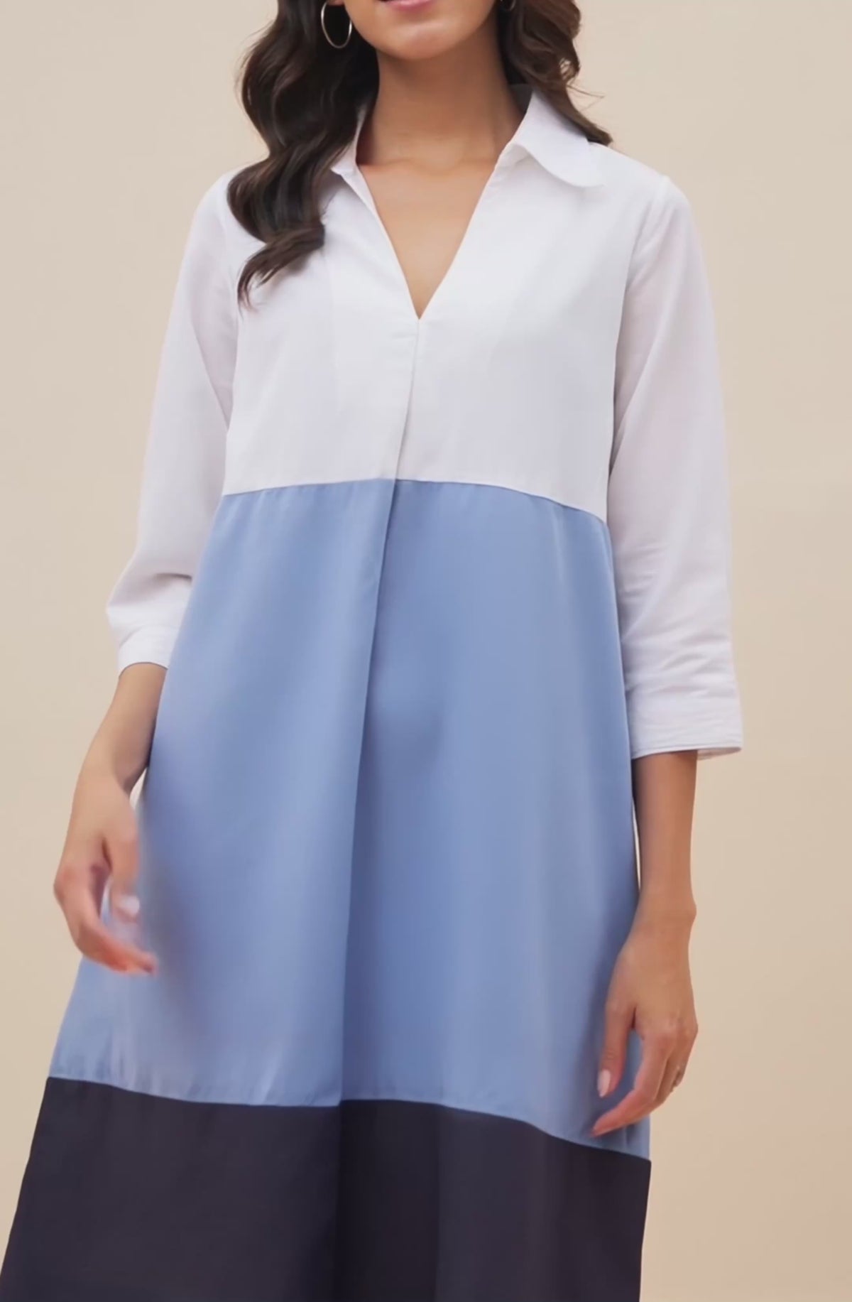 White And Blue Colorblock Midi Dress
for women