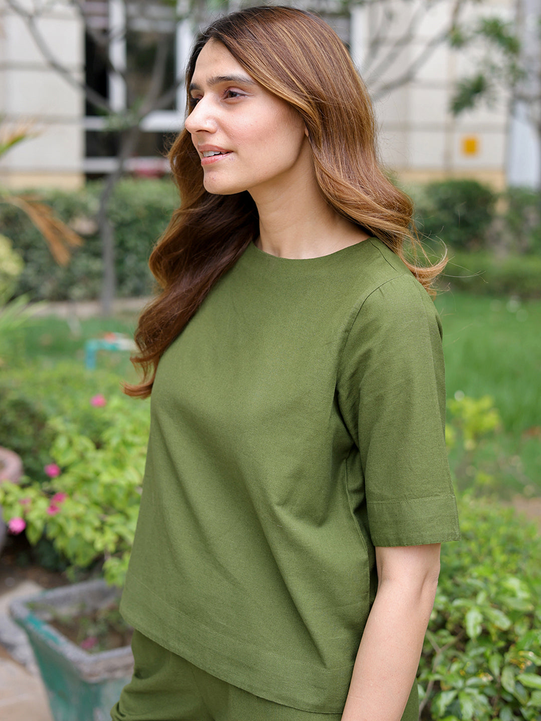LinenLite Olive Ash Easy Fit Top