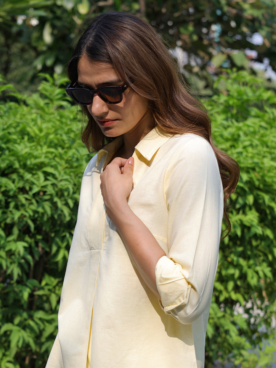 LinenLite Butter Yellow Pleated Tunic